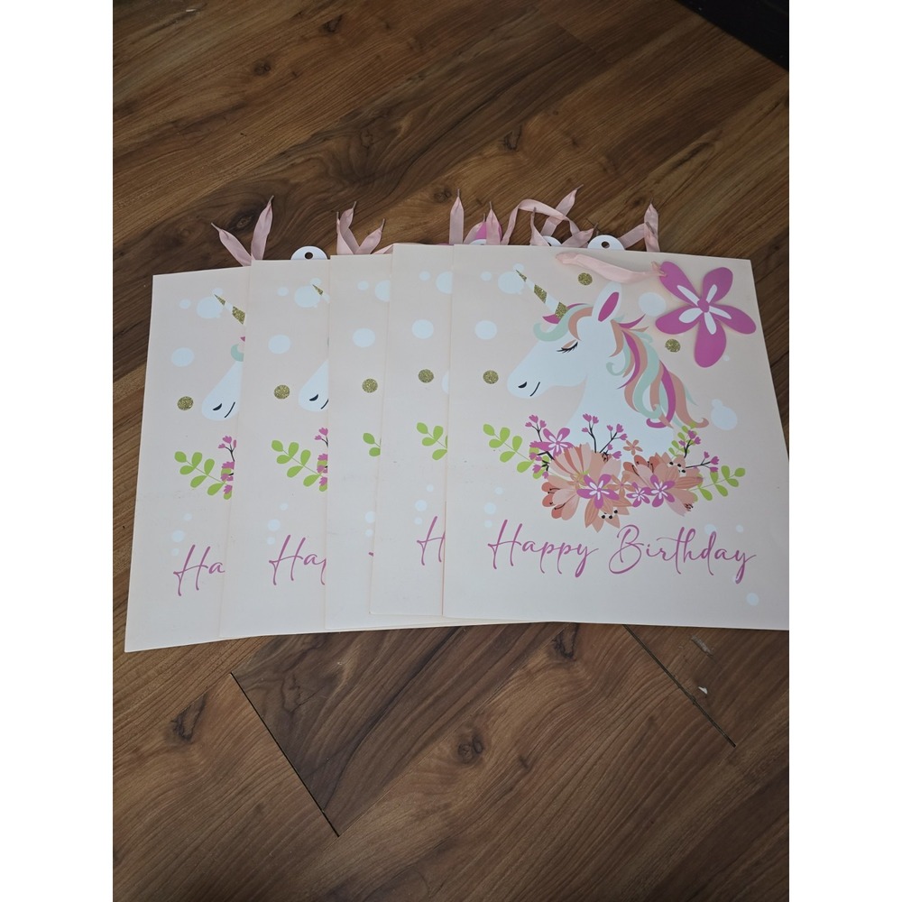5 Gift Bags Large Unicorns Happy Birthday 16x10x19.25